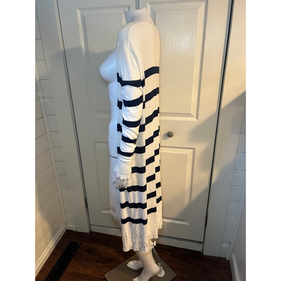 MudPie White Striped Light Weight Duster Cardigan Sweater - Picture 1 of 5